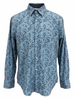 Society Of Threads Blue Paisley Long-Sleeve Button-Down Shirt